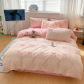 3 Piece Sheet Set pink bowknot embroidery Quilt Set , comfortable embroidery Bedding Set Bedspread for All Season.