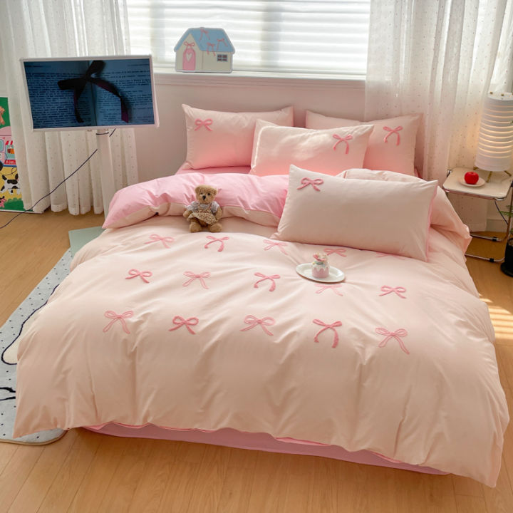 3%20Piece%20Sheet%20Set%20%20pink%20bowknot%20embroidery%20Quilt%20Set%20%EF%BC%8C%20comfortable%20embroidery%20%20Bedding%20Set%20Bedspread%20for%20All%20Season%20-%20Image%202