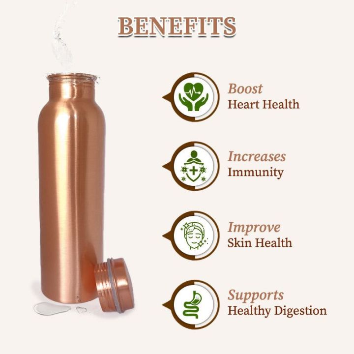 Copper water bottle Copper Charge 1000 Water Bottle Set of 1 ltr Copper Brown