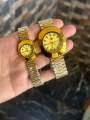Luxury Golden Couple Watch Set | Matching His & Hers Stainless Steel Watches | Elegant Quartz Analog Watches for Men & Women | Premium Wedding & Anniversary Gift | Stylish & Timeless Design. 