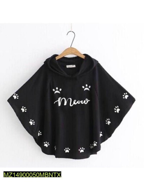 Round style Meow printed Hooded poncho