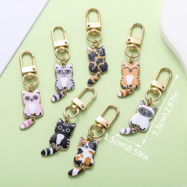 7pcs%20Cartoon%20Cute%20Enamel%20Cat%20Keychain,%20Alloy%20Animal%20Key%20Ring,%20For%20Car%20Keys,%20Backpacks,%20Wallets%20-%20Image%202