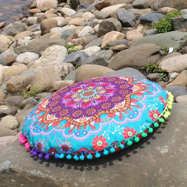 43x43cm Round Mandala Pattern Pillowcase Bohemian Cushion Cover Boho Floor Cushion Pillows Cover Case Home Decoration
