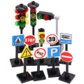 Marumine Traffic Road Sign Light Lamp MOC Block Brick Parts City Street View Building Accessories Barrier Speed Limit Warning.