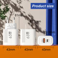 65W GaN Fast Charging USB Type C Charger US EU Plug PD 3.0 Quick Charge Travel Wall Charger For Phone Adapter For iPhone . 