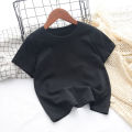 100% Cotton 180gsm Fabric Children Boy Girl T shirt 2025 New Summer Women Short Sleeve T-Shirt Cute Style White Solid Color Tops.