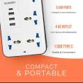 Smart Universal Extension Board 4 Power Socket + 3 USB Plug + 1 Type C Plug For Mobile Charging Ports With 3 Meter Heavy Duty Copper Wire Multicolor. 