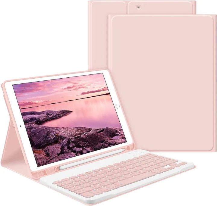 Keyboard Case for iPad 10.2 inch 9th Generation 2021-GOKOCO iPad 8th Generation 2020 Wireless Magnetic Detachable Keyboard with Built-in Pencil Holder,iPad 7th Generation 2019 Stand Tablet Cover-Pink