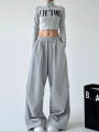 Y2K Harajuku Wide Leg Sweatpants Women Streetwear Baggy Oversize Gray Sports Pants High Waist Drawstring Casual Joggers Trousers.