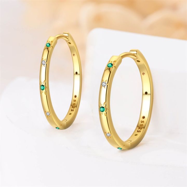 Women%20Earrings%20925%20Sterling%20Silver%20Classic%20Gold%20Starlight%20Hoop%20Earrings%20For%20Anniversary%20Wedding%20Jewelry%20%20-%20Image%204