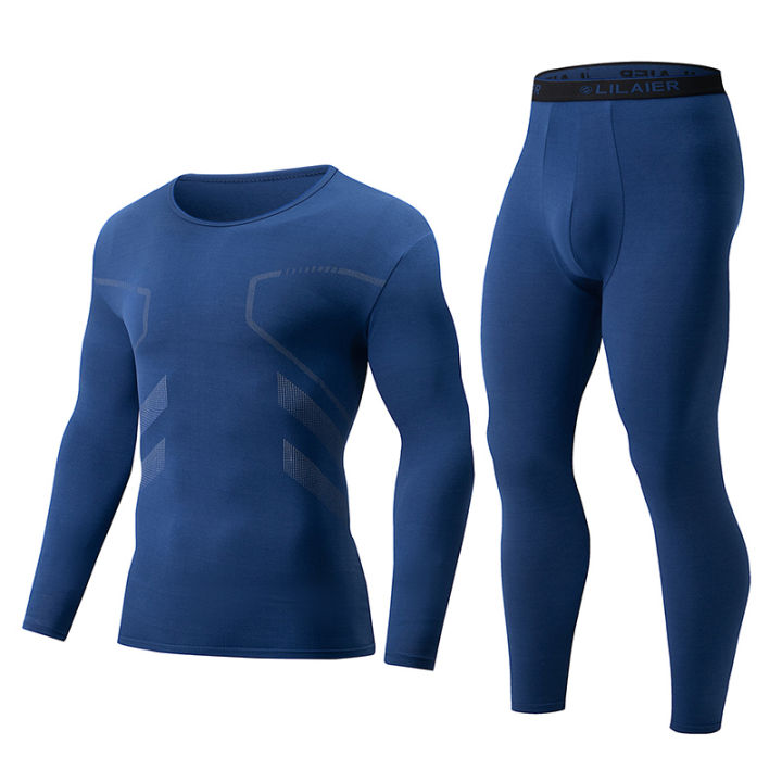 1/2piece%20Autumn/Winter%20Men's%20Casual%20Printed%20Fashionable%20Thermal%20Underwear%20Set%20Comfortable%20Sports%20Top%20T-shirt%20Elastic%20Waist%20Pants%20-%20Image%204
