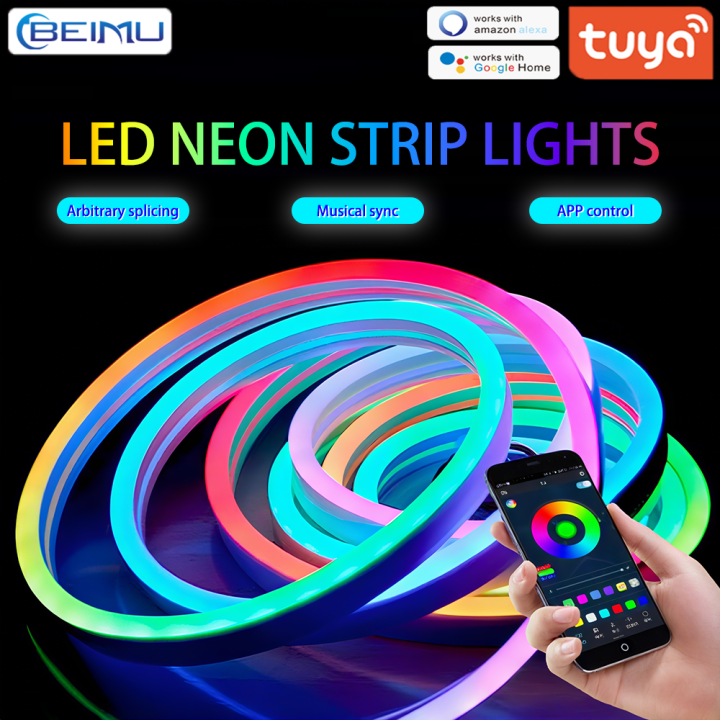 BEIMU TUYA WIFI LED Neon Strip Lights RGBIC Waterproof Voice Control Support Smart Life/Alexa For Home Outdoor Shop Decoration