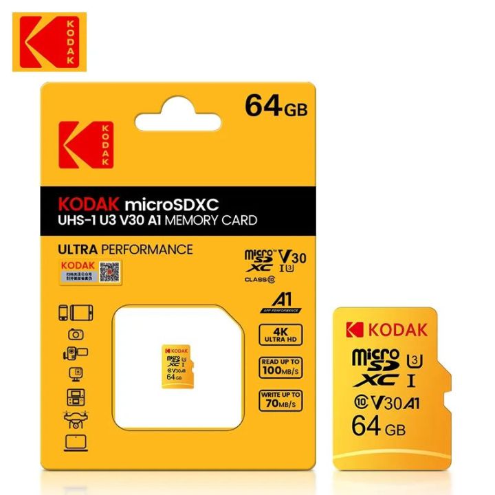 KODAK 64 gb 4K HD micro SD card(memory card)U3 fastest speed with 5 years warranty
