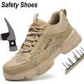 Work Shoes Hollow Breathable Steel Toe Boots Lightweight Safety Work Shoes Anti-slippery For Men Women Male Work Sneaker. 