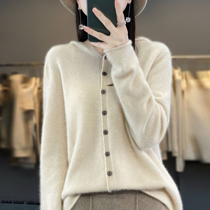 First%20Line%20100%25%20Merino%20Wool%20Knitted%20Cardigan%20Women's%20Autumn%20And%20Winter%20Hoodie%20Loose%20Sweater%20Fashionable%20Versatile%20Coat%20Top%20YC014%20-%20Image%207