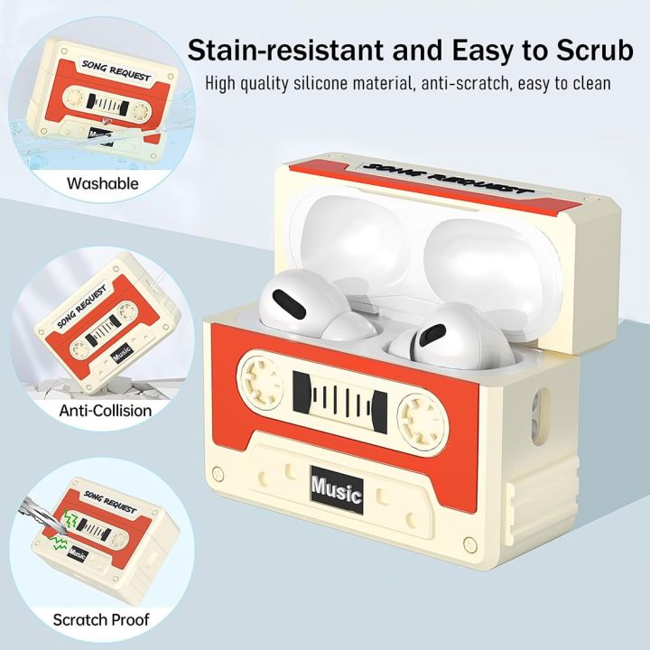 Cassette%20Tape%20Case%20for%20Airpods%20Pro%203%20New%20Silicone%20Headphone%20Case%20Cover%20For%20Airpods%20Pro%203%20Earbuds%20Case%20with%20Keychain&Cleaning%20Kit%20-%20Image%202