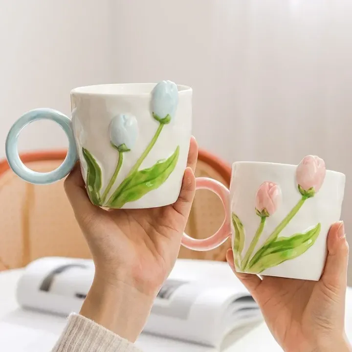 500ml%203D%20Tulip%20Pattern%20Ceramics%20Mug%20with%20Spoon%20Hand%20Carved%20Comfortable%20handle%20Coffee%20Cup%20Breakfast%20Milk%20oatmeal%20cup%20Girl%20Gift%20-%20Image%205