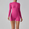 Zipper Tracksuit Set Women Yoga Jumpsuit Stand Collar Half Long Sleeved High Waist Butt Lift Fitness Sports Bodysuit Leggings.