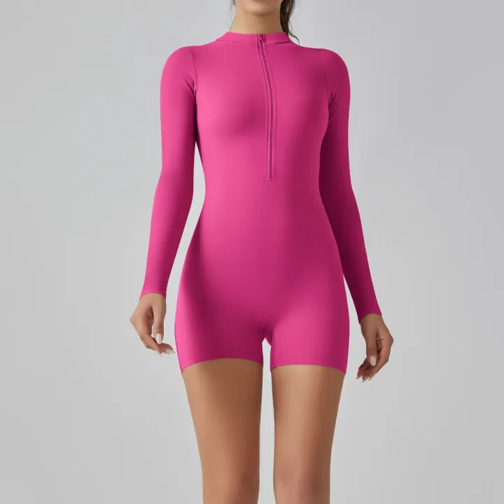 Zipper%20Tracksuit%20Set%20Women%20Yoga%20Jumpsuit%20Stand%20Collar%20Half%20Long%20Sleeved%20High%20Waist%20Butt%20Lift%20Fitness%20Sports%20Bodysuit%20Leggings%20-%20Image%204
