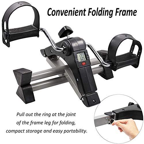 Fitness Mini Cycle Pedal Exerciser with Fixing Straps Adjustable Resistance Levels and Digital Display Compact & Portable Design (Black)
