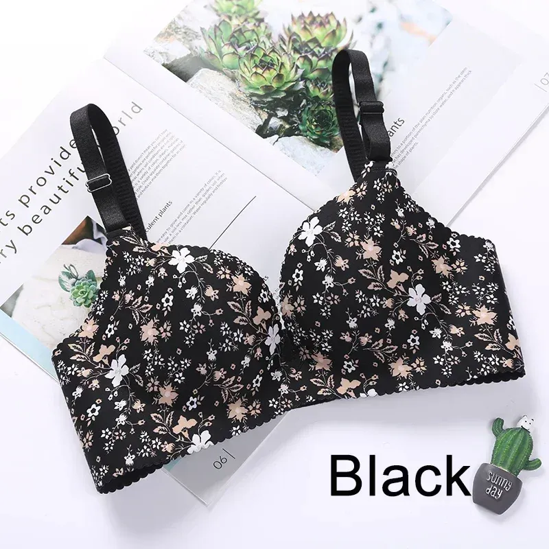 Women Flower Print Seamless Bra Sexy Lingerie Floral Push Up