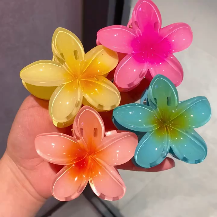Flower Claw Clips - 6 Pc's Hair Clips for Girl | Women – Glossy Hair Catcher, Strong Grip Hair Clip for Thick & Thin Hair, Trendy Flower Hair Accessories for Daily & Party Wear