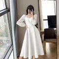 Long Puff Sleeve Solid Elegant Dress Women Clothing Wedding Guest New Year Women Fashion High Waist Slim Evening Party Dresses. 