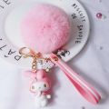 Hello Kitty Sanrio Kuromi Penguin Frog Dog Cat Cute Keychains with Fluffy Rabbit Fur Ball Women Girl Bag Pendant Keyring Gifts. 