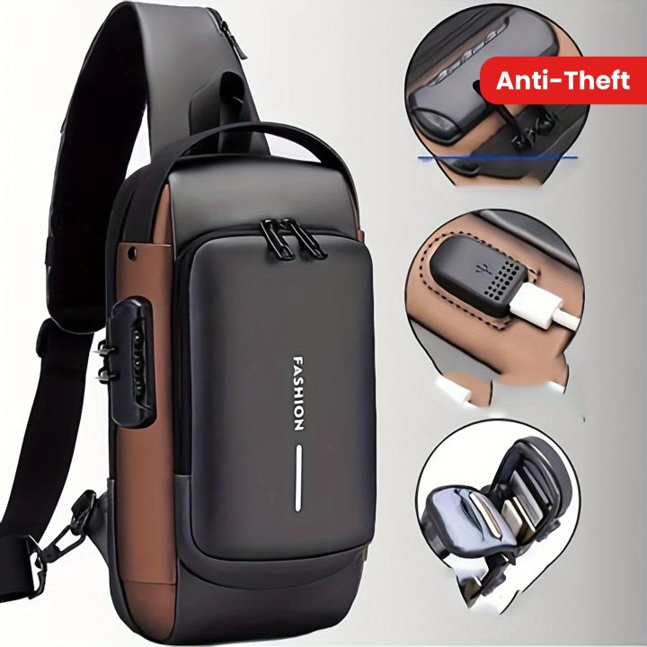 1pc Men'S Anti-Theft Password Lock Chest Bag - Made of Durable Oxford Fabric, Adjustable Shoulder Strap,Suitable for Motorcycles