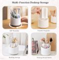 360° Rotating Makeup Brush Storage Box Portable Desktop Cosmetic Organizer,7 Slots Transparent Makeup Brush Box Dust Free Makeup Brush Organizer for Display Stand Bedroom Dresser Bathroom Counter Top. 