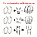 1pair Simple Punk Style Stainless Steel Viking Round Circle Cone Feather Totem Huggie Hoop Earrings for Men Women Ear Jewelry. 