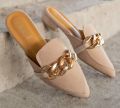 Girls Fashionable Chain Design Semi Heel Half Shoes. 