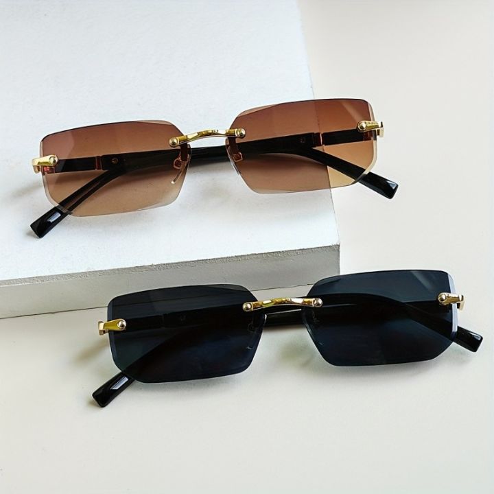 2%20Pairs%20of%20Frameless%20Minimalist%20Style%20Small%20Frame%20Fashionable%20Glasses%20Y2K%20Style%20Men's%20and%20Women's%20Decorative%20Sunglasses%20-%20Image%202