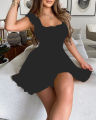 2024 European and American Summer New Flower Contrasting Color Pulling Waist Slimming Round Neck Dress for Women. 