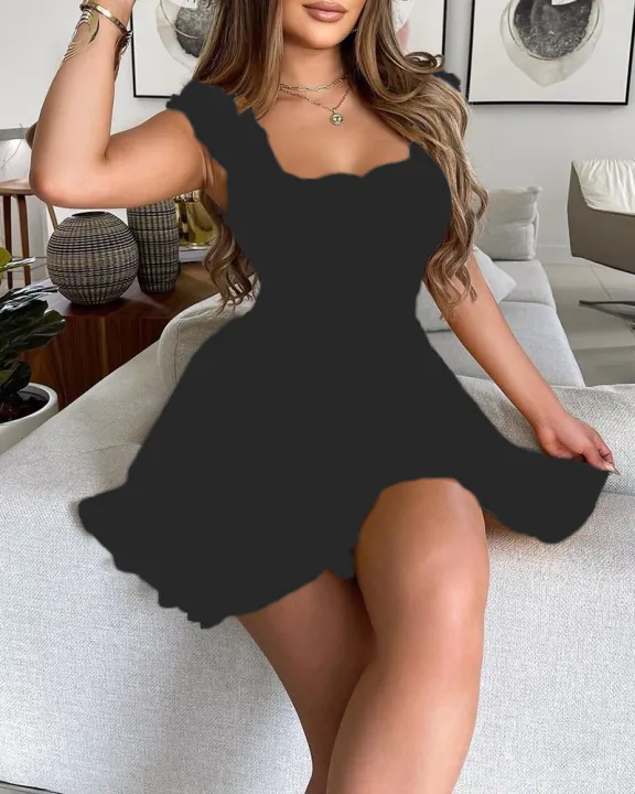 2024%20European%20and%20American%20Summer%20New%20Flower%20Contrasting%20Color%20Pulling%20Waist%20Slimming%20Round%20Neck%20Dress%20for%20Women%20-%20Image%204