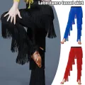 Womens Dancewear Elastic Waistband Tassel Latin Dance Pants Tango Cha-Cha Performance Costume Tiered Fringed Trousers. 
