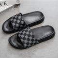 Summer Checkerboard Checkered Color-blocking Fashionable and Durable Soft-soled One-step Comfortable Men's Flip-flops.