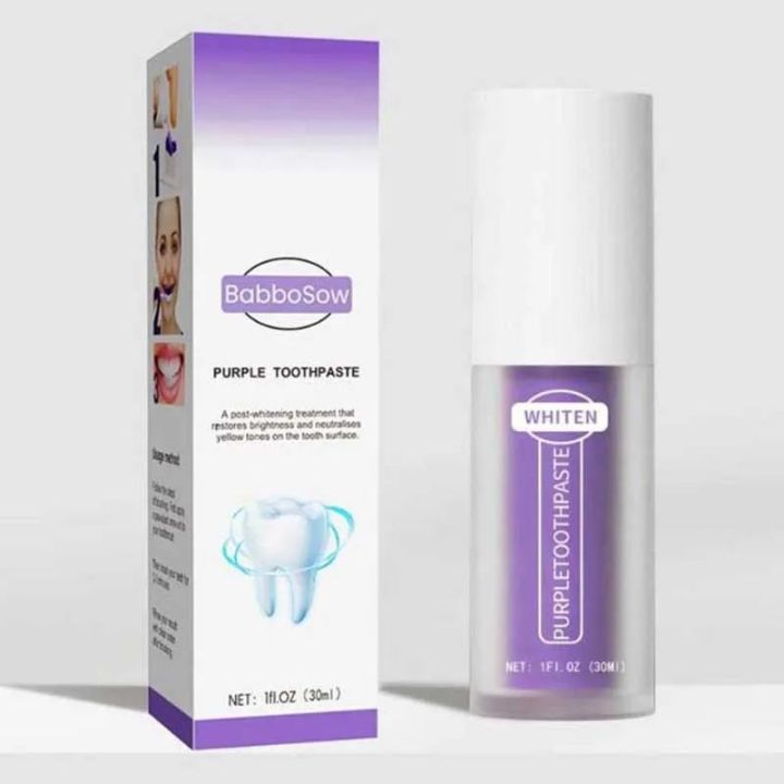 30ml V34 Purple Whitening Toothpaste Removal Tooth Stains Cleaning Oral Hygiene Bleaching Dental Tools Fresh Breath Tooth Care