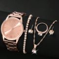 6Pcs Fashion Simple Atmosphere Roman Digital Steel Band Quartz Watch Luxury Rhinestone Earrings Necklace Bracelet Gift Set. 