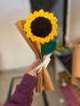 Crochet sunflower with complementary khaaki wrapping and custom stamped note/ for custom note message us/ best gift/ birthday gift/graduation gift. 