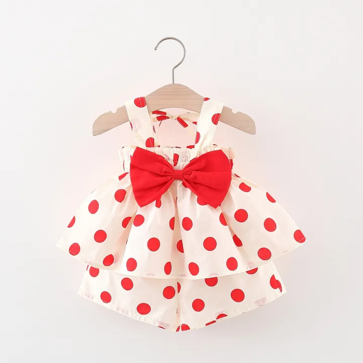 Girls%20Beach%20Vacation%20Clothes%20Bow%20Suspender%20Tops%20and%20Shorts%20Polka%20Dot%20Pattern%202pc%20Set%20Summer%20Baby%20Girl%20Korean%20Style%20Set%20-%20Image%202