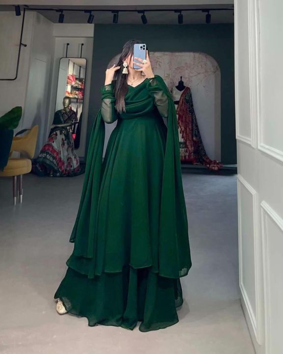 Chiffon piece Dress Maxi With Sharara and Dupatta For Women's