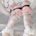 Women's Mary Janes Lolita Shoes Strawberry Bowknot Round Toe Heels Sweet Shoes Ankle Strap Pumps for Ladies.