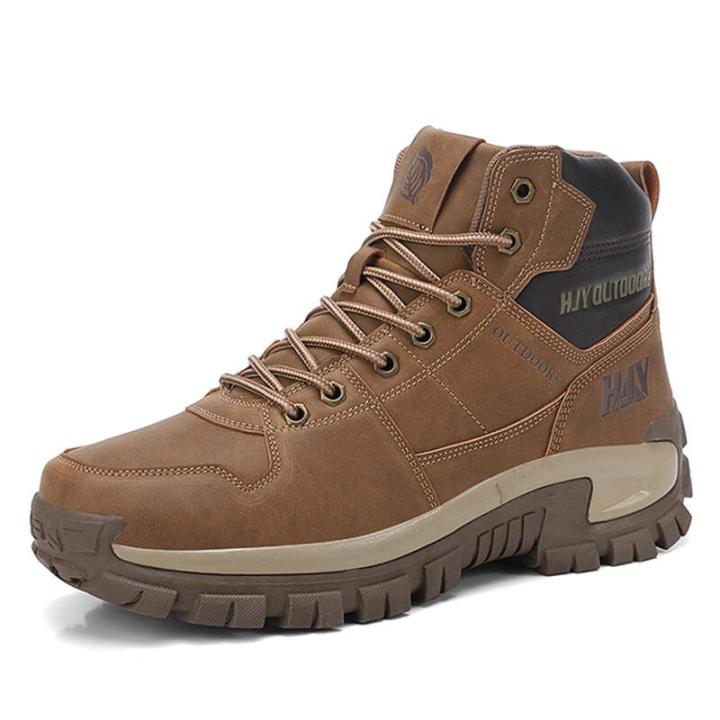 High-Top Leather Men's Boots Breathable Desert Combat Boots Outdoor Non-slip Hiking Boots Men Motorcycle Boots Work Ankle Boots