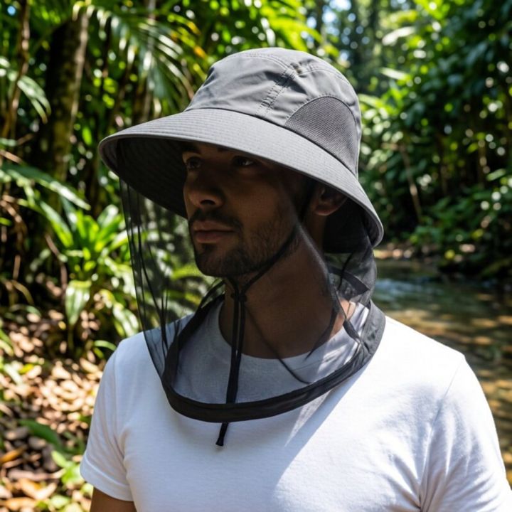 Foldable Fishing Cap Mosquito Hat with Hidden Net Mesh Unisex Fashion Repellent Insect Bee Protection Bucket Hat Sunscreen