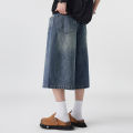 Men's Non-Elastic Denim Seven-Five Shorts Loose Wide Leg Fit Versatile Simple Style Casual Shorts. 