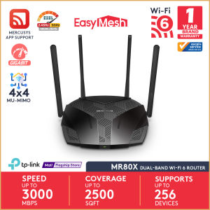 Bilashmart Mercusys MR80X V2.2 AX3000 Dual-Band Wi-Fi 6 Gigabit Router WiFi Speed up to 2402Mbps/5GHz + 574Mbps/2.4GHz, Gigabit 3 LAN Ports, 1 WAN Port Ideal for Gaming