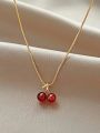 Little Wine Red Cherry Pendant Necklaces For Women Fashion Personality Fruit Golden Chain Necklace Party Jewelry Birthday . 