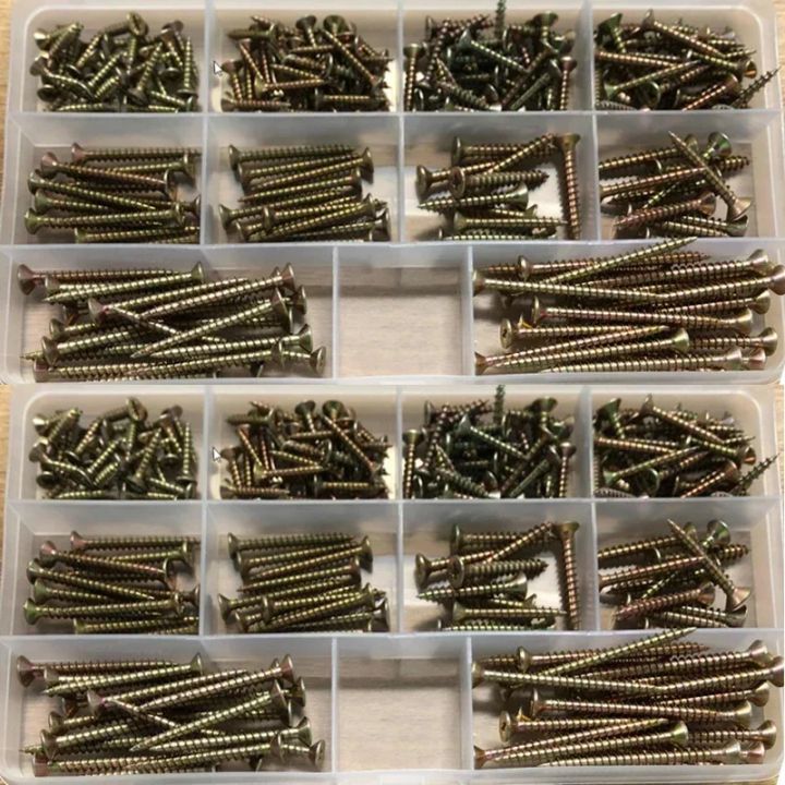 200pcs%20Box%20Pack%20Colored%20Zinc%20Plated%20Fiberboard%20Nails%20M3-M4%20Countersunk%20Cross%20Self-Tapping%20Woodworking%20Screws%20-%20Image%202