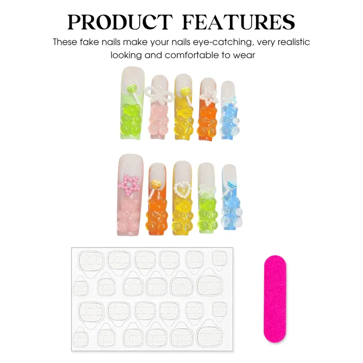 Handmade%20Press%20on%20Nails%20Cute%20Candy%20Bear%20Bow%20Love%20Decor%20False%20Nails%20for%20Women%20Wearable%20Full%20Cover%20European%20Extra%20Long%20Fake%20Nails%20-%20Image%204